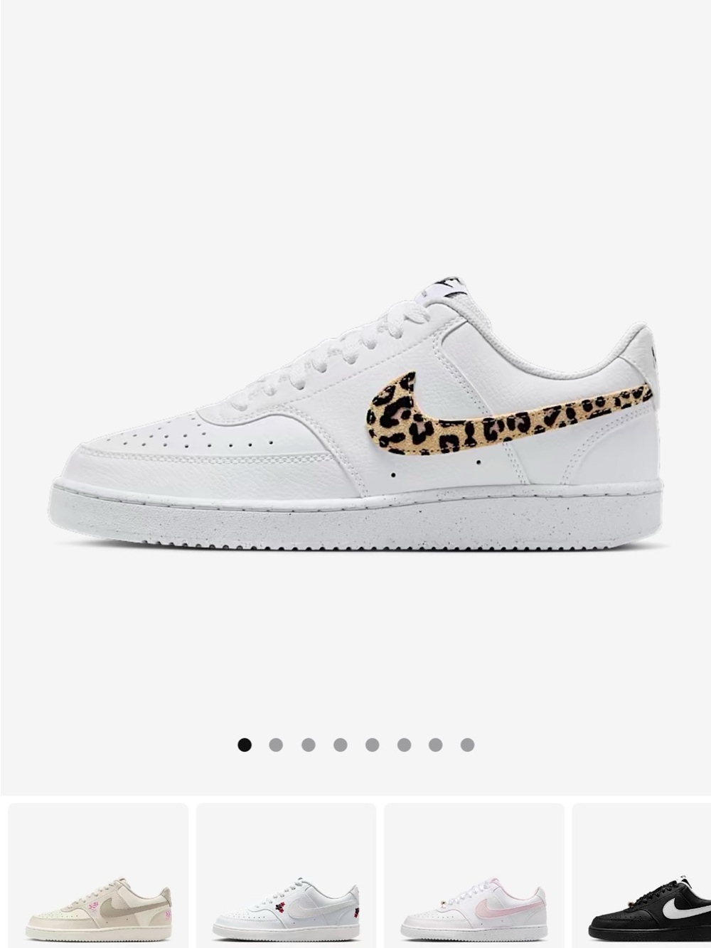 Nike Court Vision Low SE White Low-Top Sneakers with Leopard Swoosh Accent